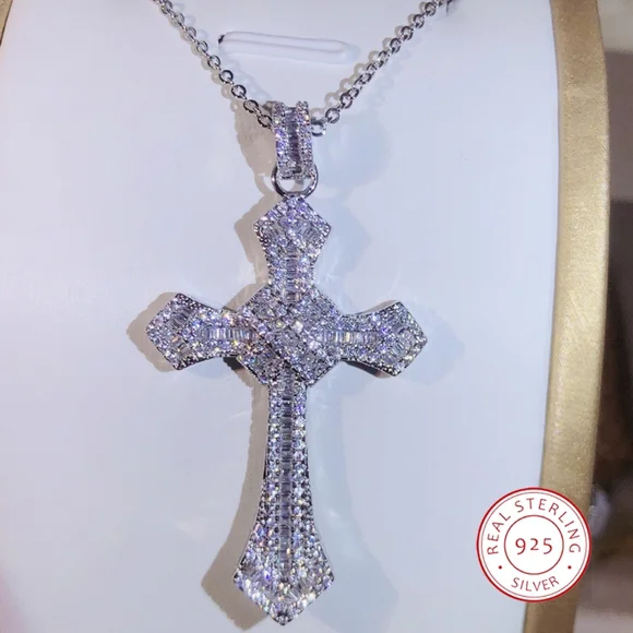 Sterling silver diamond cross - Picture 2 of 8